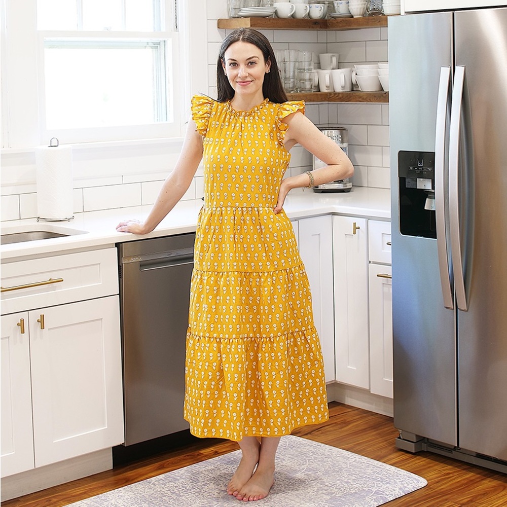 J. Crew Yellow Tiered Cotton Voile Dress in Floating Sunflowers Size S